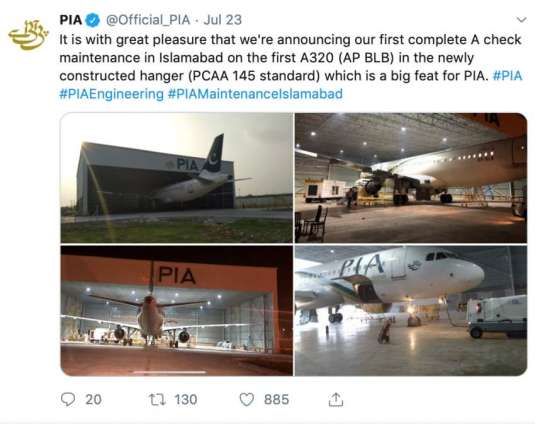 PIA’S FIRST COMPLETE “A” CHECK AT ISLAMABAD AIRPORT