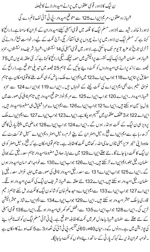 PMLN Also Finalized Candidates From Lahore For Election 2018