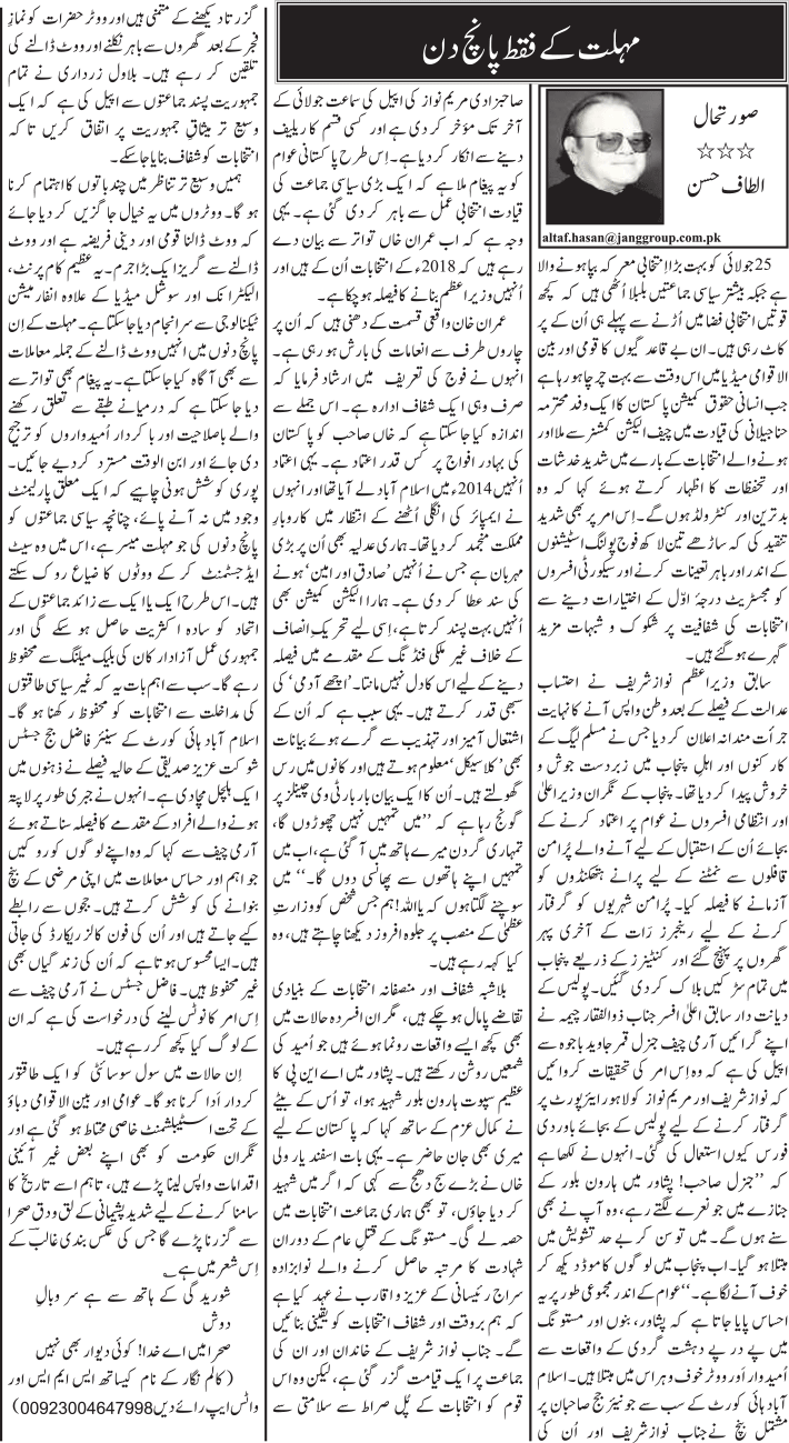 Mohlat Ke Faqat Panch Din