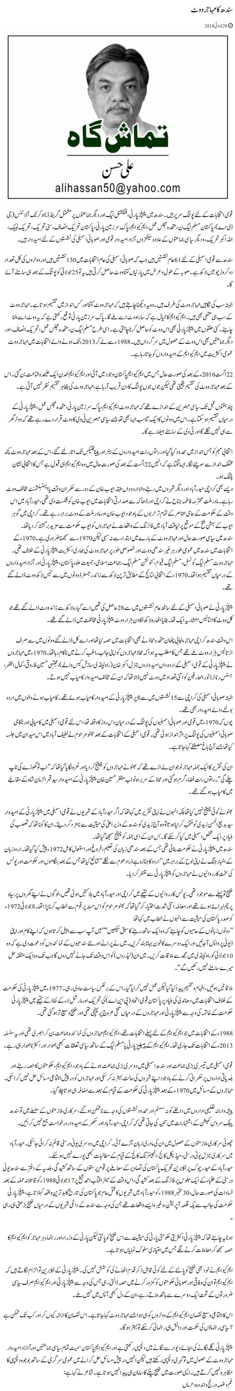 Sindh Ka Mahajar Vote