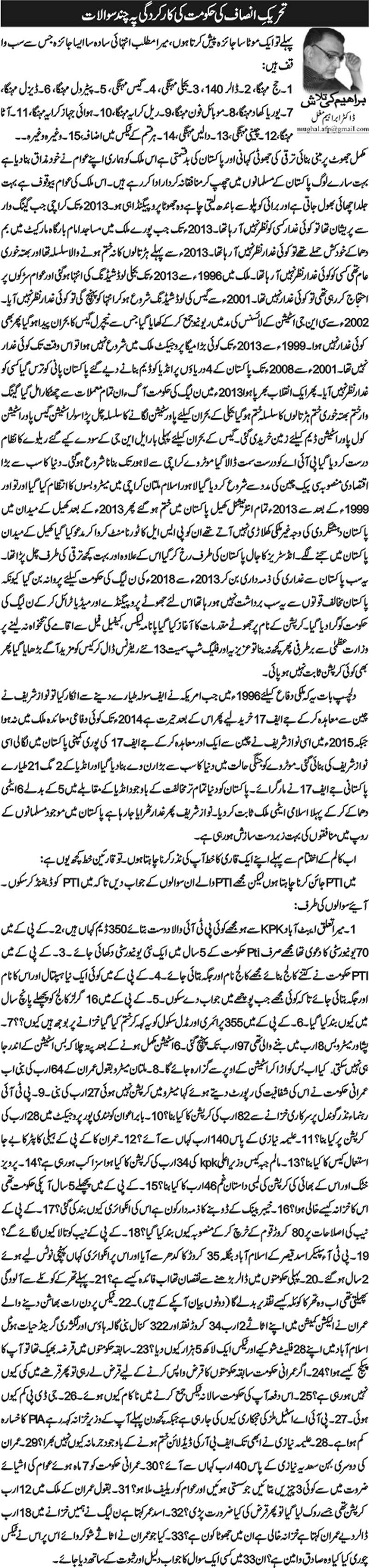 Tehreek E Insaf Ki Hukumat Ki Karkardagi Pe Chand Sawalat