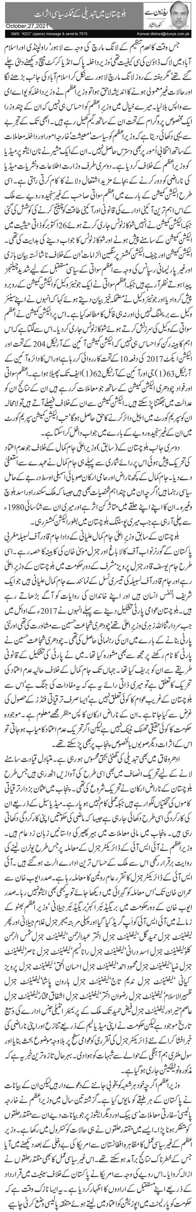Balochistan Mein Tabdeeli Ke Mumkina Siyasi Asraat