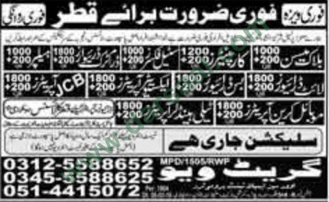 Steel Fixer, Carpenter, Helper, Driver Jobs in Qatar, 9 March 2018