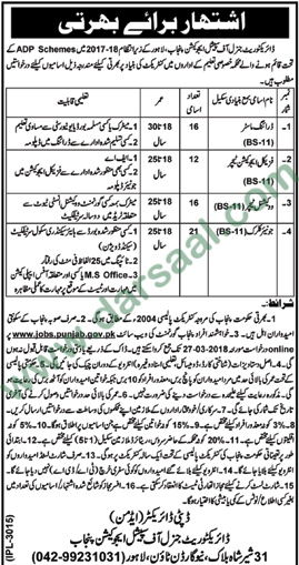 Drawing Master, Teaches, Clerk Jobs in Directorate Education Punjab, 09 March 2018