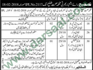 Tubewell Operator, Sanitary Worker, Junior Technician Jobs in Attock, 9 March 2018