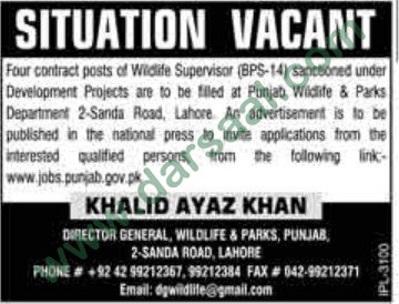 Wildlife Supervisor Jobs in Lahore, 10 March 2018