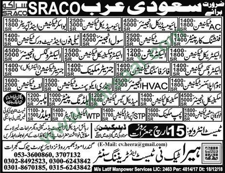 AC Technician, Electrician, Carpenter, Jobs in Saudi Arabia, 10 March 2018
