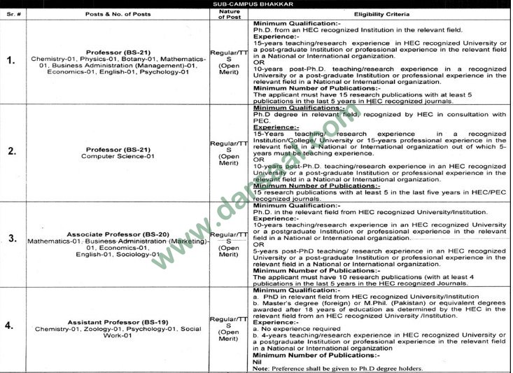 Assistant Professor Zoology, Computer Science Professor Jobs in University of Sargodha, 10 March 2018