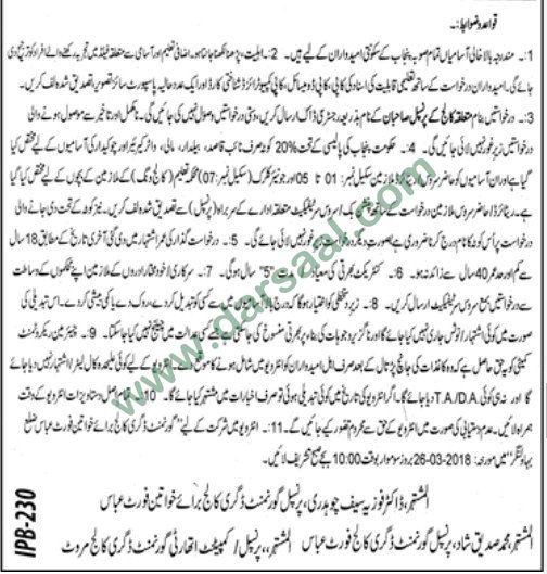 Lab Attendant, Security, Naib Qasid Jobs in Punjab, 10 March 2018