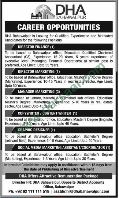 Finance Director, Marketing Manager, Coordinator Jobs in Bahawalpur, 11 March 2018