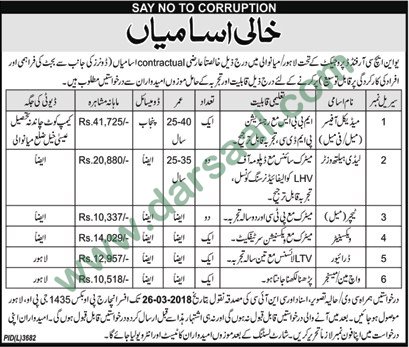 Medical Officer, Teacher, Driver Jobs in UNHCR Lahore, 11 March 2018