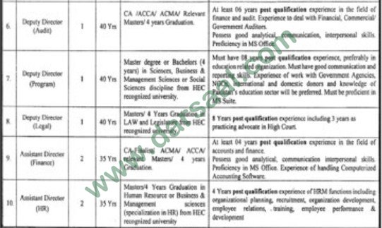Deputy Director Audit, Deputy Director Legal Jobs in Punjab Education Initiative Management Authority Lahore, 12 March 2018