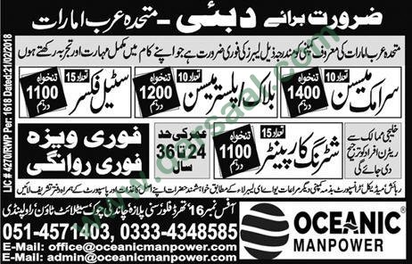 Mason, Steel Fixer, Carpenter, Jobs in Dubai, 12 March 2018