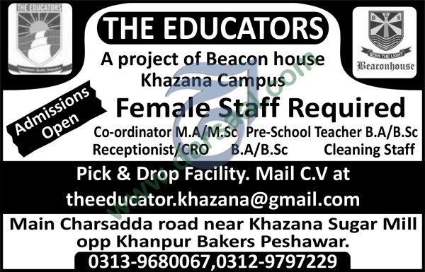 Coordinator, Cleaner, Teachers, Receptionist Jobs in The Educators Khanpur, 12 March 2018