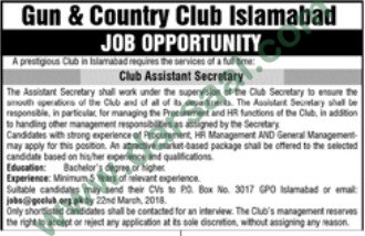 Assistant Secretary Jobs in Islamabad, 13 March 2018