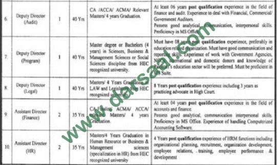 Deputy Director Audit, Deputy Director Legal Jobs in Punjab Education Initiative Management Authority Lahore, 13 March 2018