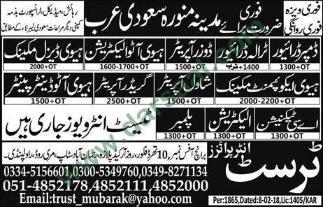 Electrician, Driver, Mechanic, Painter Jobs in Saudi Arabia, 14 March 2018