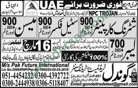 Steel Fixer, Carpenter, Labour, Mason Jobs in UAE, 15 March 2018