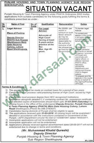 Legal Advisor Jobs in Sheikhupura, 15 March 2018