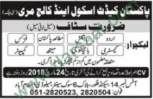 Lecturer Jobs in Pakistan Cadet School & College, Murree 17 March 2018