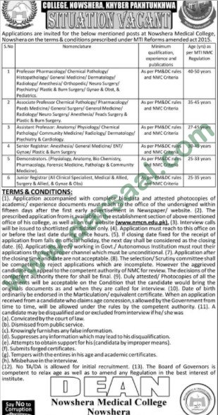 Professor, Registrar Jobs in Medical College Nowshera, 17 March 2018