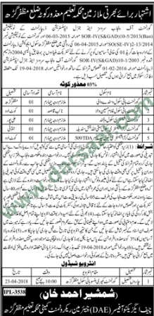Labour & Naib Qasid Jobs in Education Department, Muzaffargarh 24 March 2018