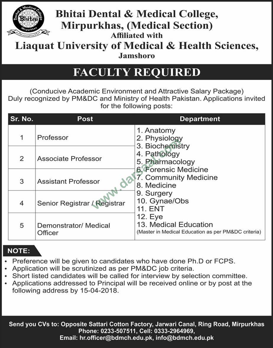 Assistant, Associate Professor, Registrar, Medical Officer Liaquat University of Medical & Health Sciences Jamshoro, 29 March 2018