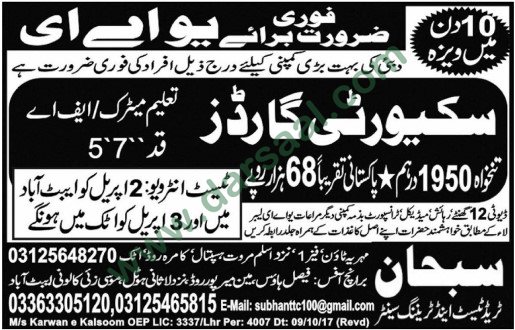 Security Guard Jobs in UAE, 29 March 2018