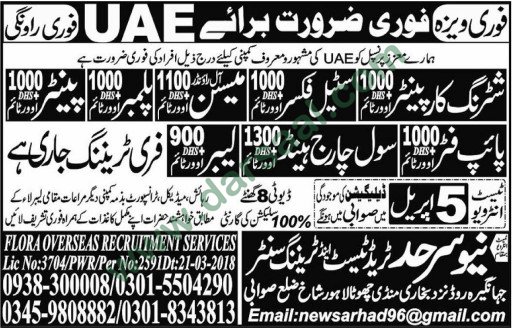 Steel Fixer, Carpenter, Mason, Labour, Pipe Fitter Jobs in UAE, 29 March 2018