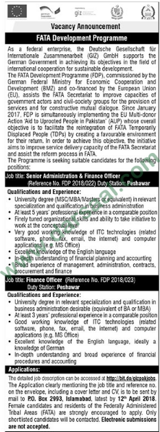 Senior Administration & Finance Officer Jobs in Fata Development Programme, Islamabad 29 March 2018