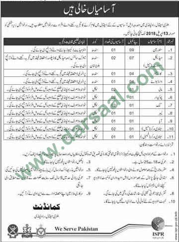 Medical Assistant, Carpenter, Chowkidar, Sentry Worker, Cook, Labour Jobs in Military Hospital, Rawalpindi 30 March 2018