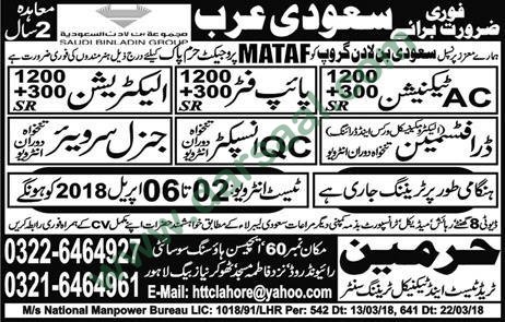 Electrician, AC Technician, Pipe Fitter Jobs in Saudi Arabia, 30 March 2018