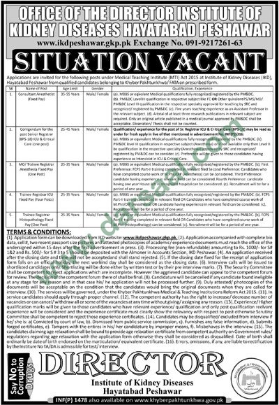 Consultant Jobs in Institute of Kidney Diseases Peshawar, 31 March 2018
