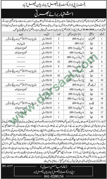 Driver, Naib Qasid, Khakrob, Chowkidar, Office Khakrob Jobs in Food Department, Faisalabad 3 April 2018