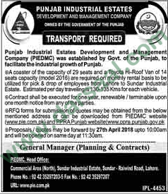 Transport Required Job in Punjab Industrial Estate, Lahore 10 April 2018