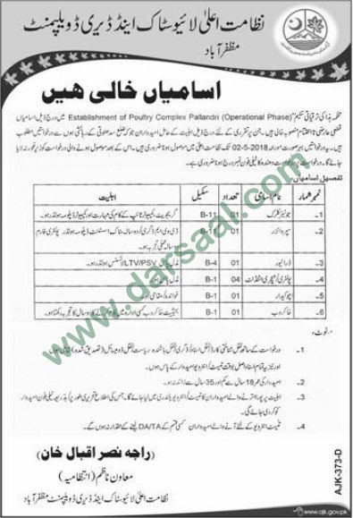 Clerk, Supervisor, Driver, Khakrob, Livestock & Dairy Development Muzaffarabad, 10 April 2018