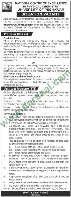 Professor & Assistant Professor Jobs in University of Peshawar, 10 April 2018