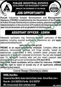 Assistant Officer Jobs in Punjab Industrial Estates, Lahore 12 April 2018