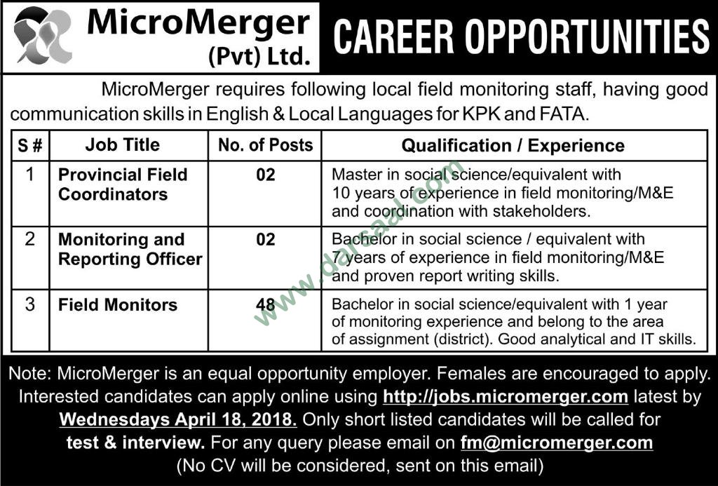 Field Monitor, Provincial Field Coordinators, Monitoring & Reporting