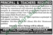 Principal & Teacher Jobs in The National School, Lahore 17 April 2018