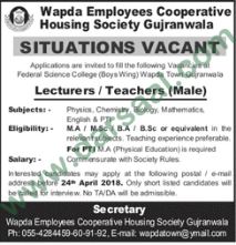 Teachers & Lecturer Jobs in Wapda Employees Cooperative Housing Society, Gujranwala 18 April 2018