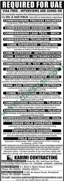 Commissioning Engineer, Lead Technician, Telecom Engineer Jobs in UAE, 29 April 2018