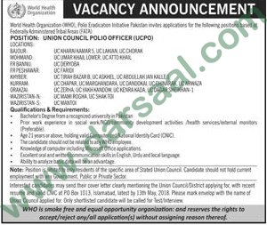 Polio Eradication Officer Job in World Health Organization Islamabad, 29 April 2018