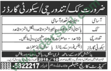 Cook & Security Guard Jobs in Cadet College, Jhelum 29 April 2018