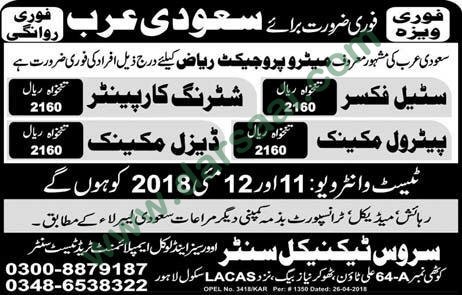 Steel Fixer, Mason, Shuttering Carpenter, Labour Jobs in Saudi Arabia, 10 May 2018