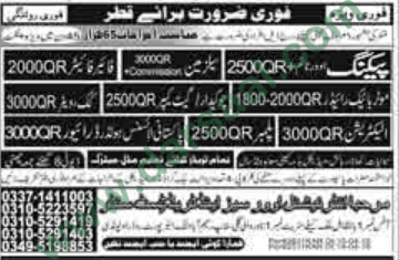 Salesman, Cook, Waiter, Plumber Jobs in Qatar, 18 May 2018