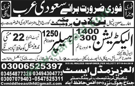 Helper, Electrician Jobs in Saudi Arabia, 22 May 2018