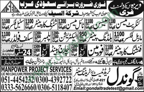 Shuttering Carpenter, Foreman, Mason, Steel Fixer, Plumber, Electrician Jobs in Saudi Arabia, 22 May 2018