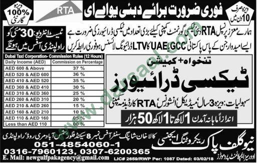 Taxi Driver Jobs in United Arab Emirates, 24 May 2018