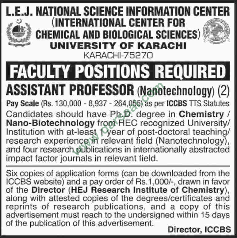Assistant Professor Job in University of Karachi, 27 May 2018